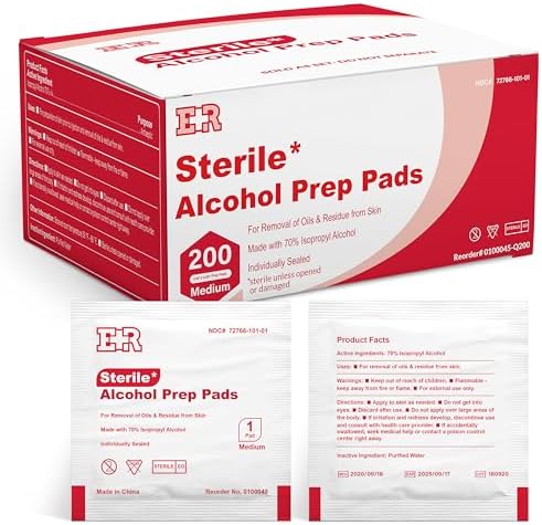 Ever Ready First Aid Alcohol Prep Pads, Medium 2-Ply Alcohol Wipes, individually wrapped Swabs, Saturated With 70% Isopropyl Alcohol - 200 Count