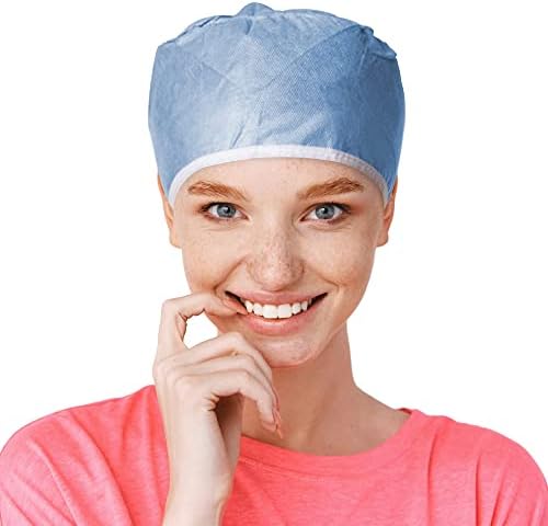 EZGOODZ Blue Disposable Surgical Caps for Women and Men. Pack of 100 Polypropylene Surgical Disposable Caps with Elastic Band 30 GSM. One Size Breathable Disposable Hair Covers for Hospital, Clinic