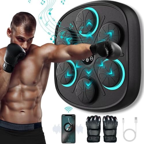 2024 New Smart Music Boxing Machine with Boxing Gloves, Wall Mounted Smart Bluetooth Music Boxing Trainer with LED, Electronic Focus Agility Training Digital Boxing for Adults and Kids