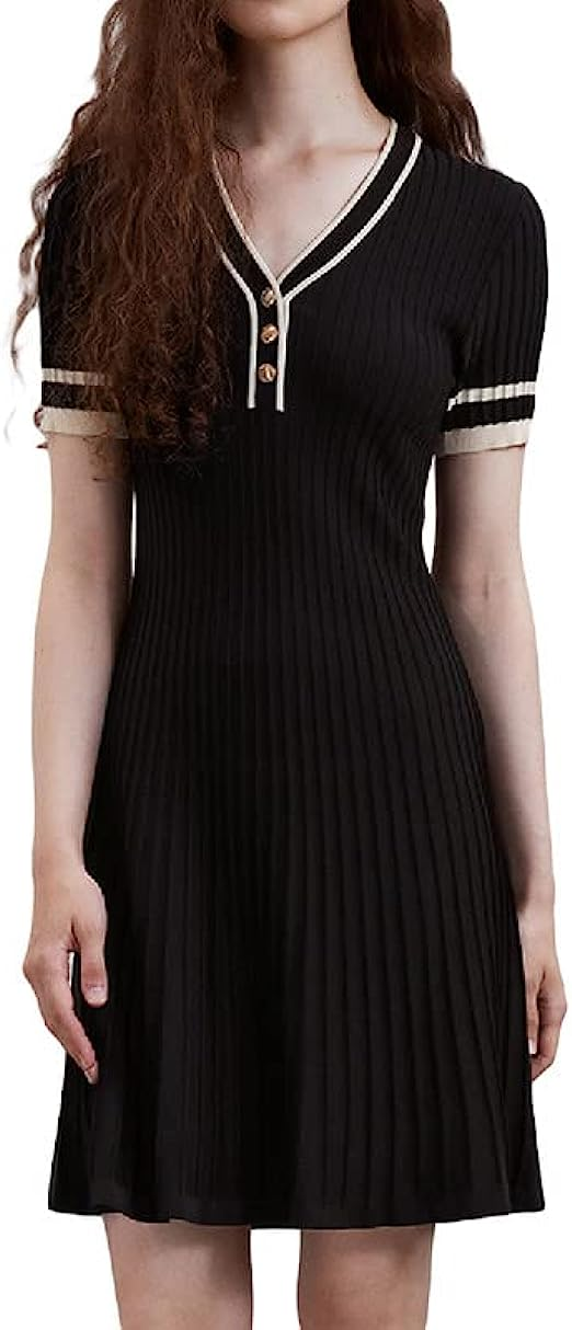 URBAN REVIVO Women Short Sleeve Casual Dresses V Neck Party Loose A-Line Dress